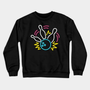 80s Retro Neon Sign Strike Bowling Crewneck Sweatshirt